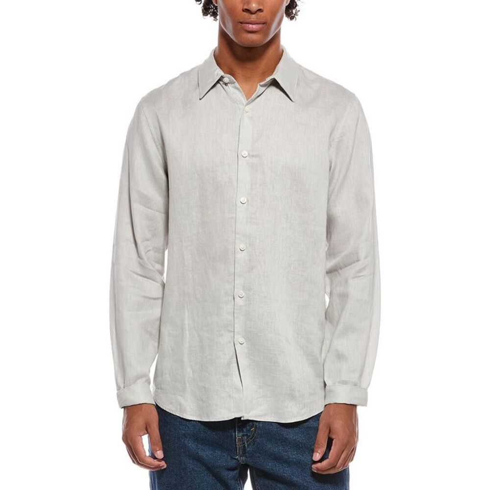 Theory Mens  Irving Linen Shirt, Gray